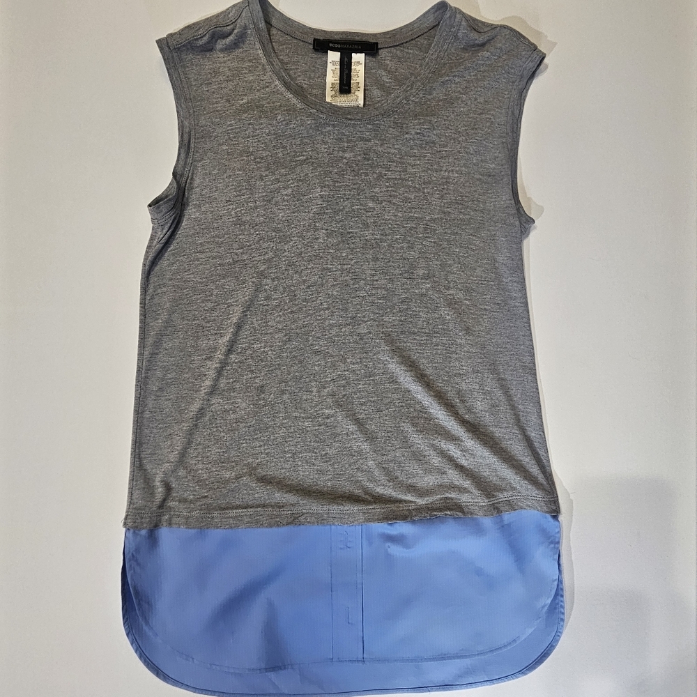 BCBGMaxAzria Tank Tunic Womens XXS Grey Blue Faux Dress Shirt Preppy Casual